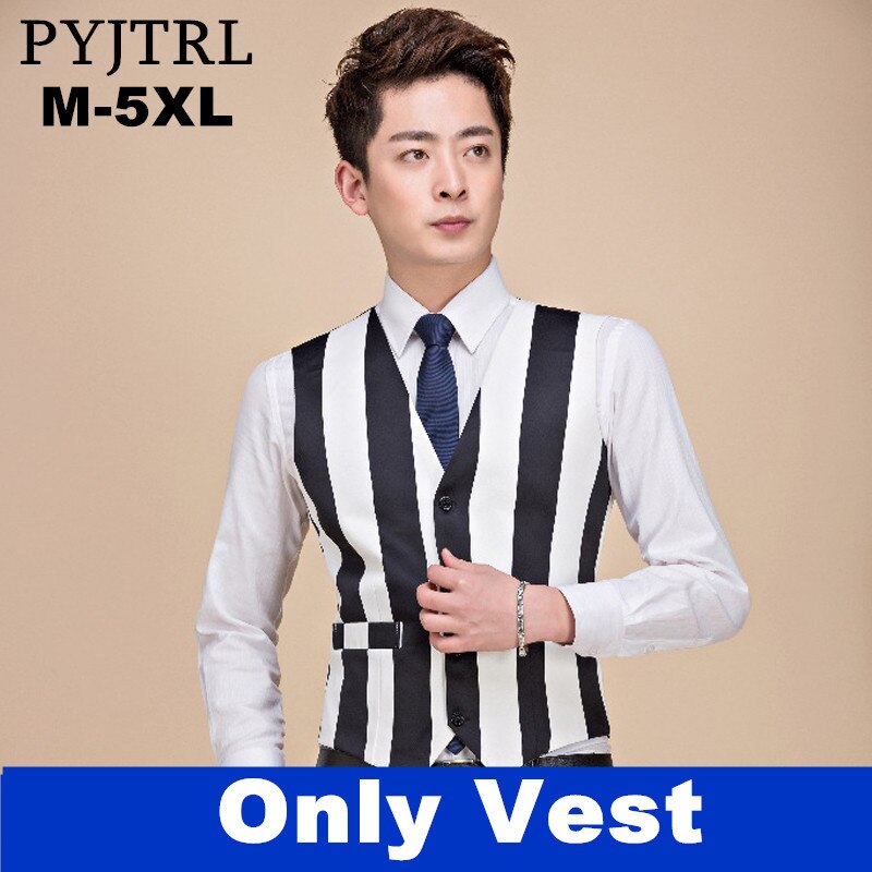 PYJTRL-Gilet de costume pour homme, à rayures noires et blanches, grande taille 5XL, Gilet pour boîte de nuit DJ chanteur de scène, décontracté: vest chest 104cm