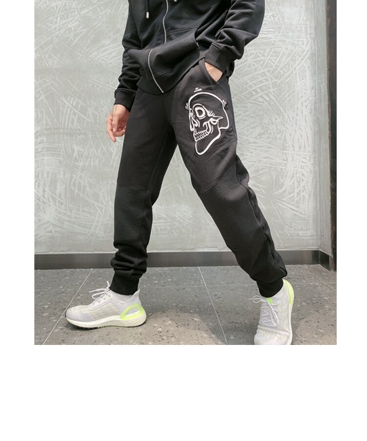 Alex plein joggingbroek met schedelborduursel, trainingsbroek voor heren, streetwear, hiphop trainingspak, joggingsbroeken, herenkleding, sportkleding: Xl / Zwart