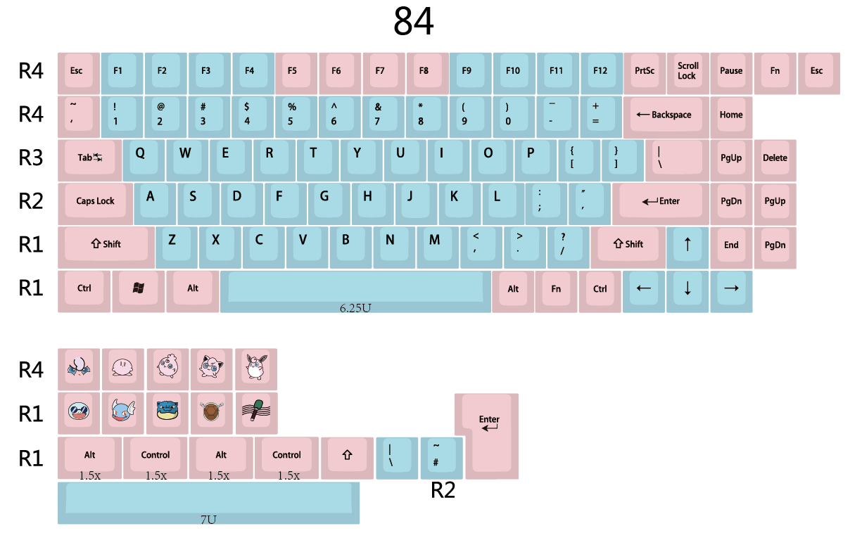 IDOBAO Miami original keycap powder blue series, 96 84 64 MINILA mechanical keyboard keycap: 84