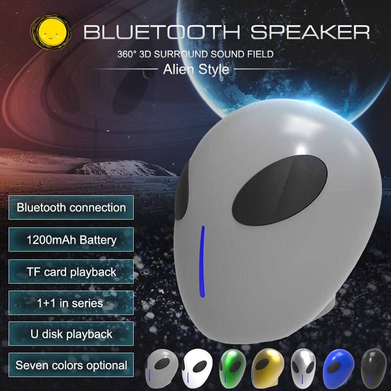 Laiyiqi Alien ET UFO pequeña cabeza inalámbrica Bluetooth altavoz calavera portátil correa de cordón BT de Navidad altavoz bocinas mp3