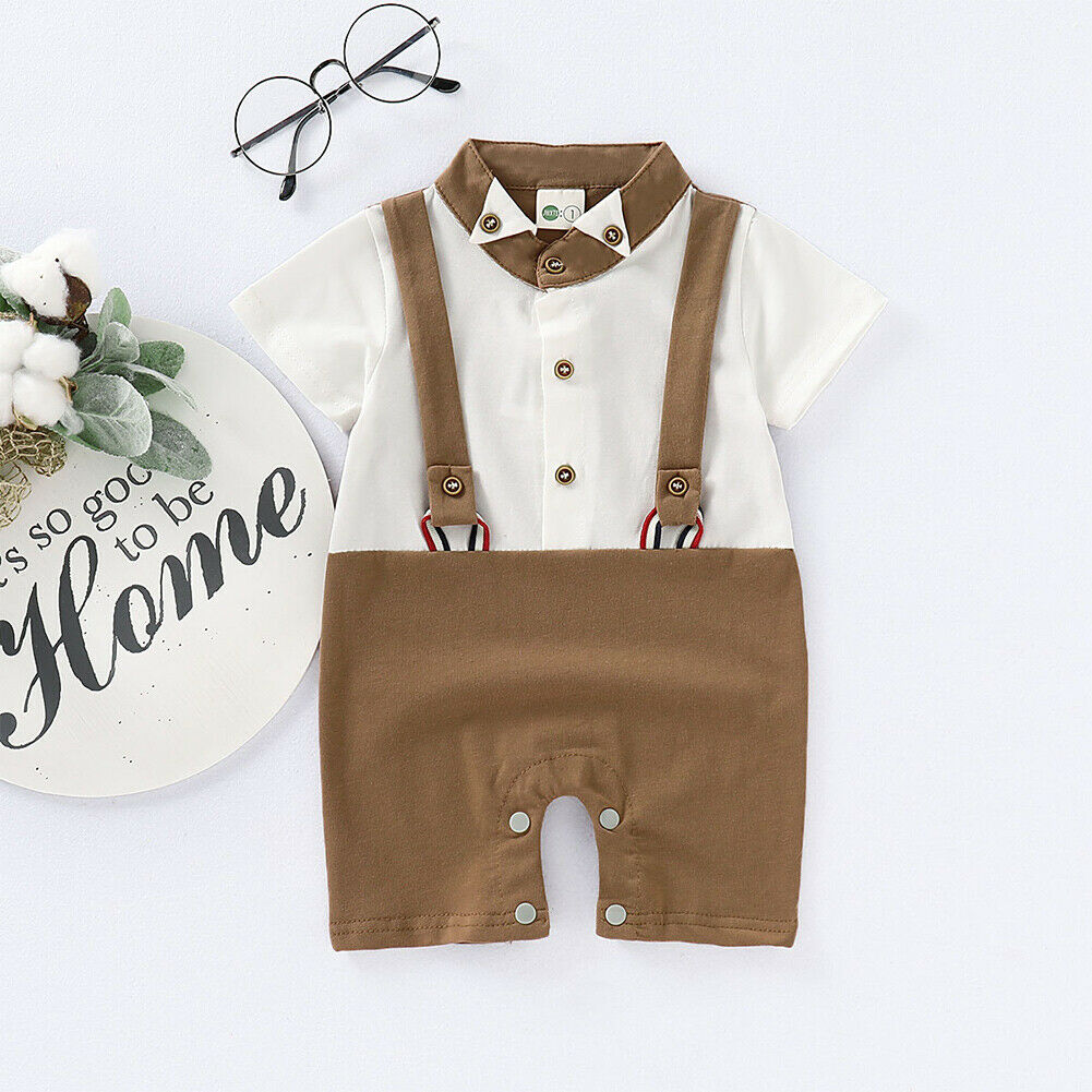 Infantile bébé garçon Gentleman barboteuse vêtements noir bretelles manches courtes barboteuse combinaison tenues nouveaux vêtements