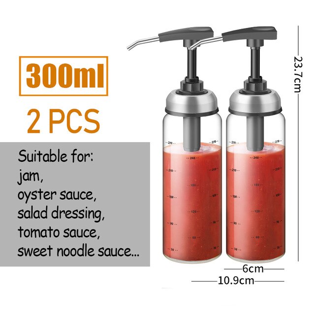Bbq Olie Spray Fles Squeeze Saus Fles Sproeier Kitchen Tools Kruiden Glas Verzegelde Opslag Flessen Voor Oyster Ketchup: 300ML 2 pcs