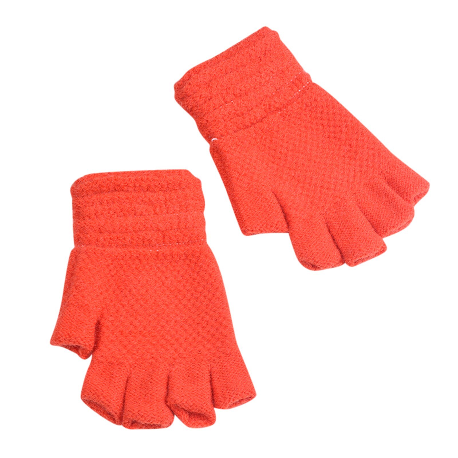 Winter Warm Solid Woolen Gloves Toddler Baby Girls Boys Winter Warm Solid Knitted Flip Fingerless Mittens Gloves Варежки Детские: Orange