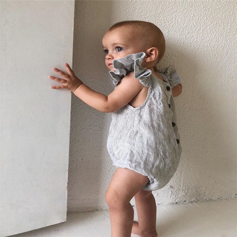 Neugeborenen Kleinkind Baby Jungen Mädchen Kleidung Gestreiften Rüschen Karosserie Baumwolle Karosserie Sommer Baby Kleidung Outfit 0-18 mt