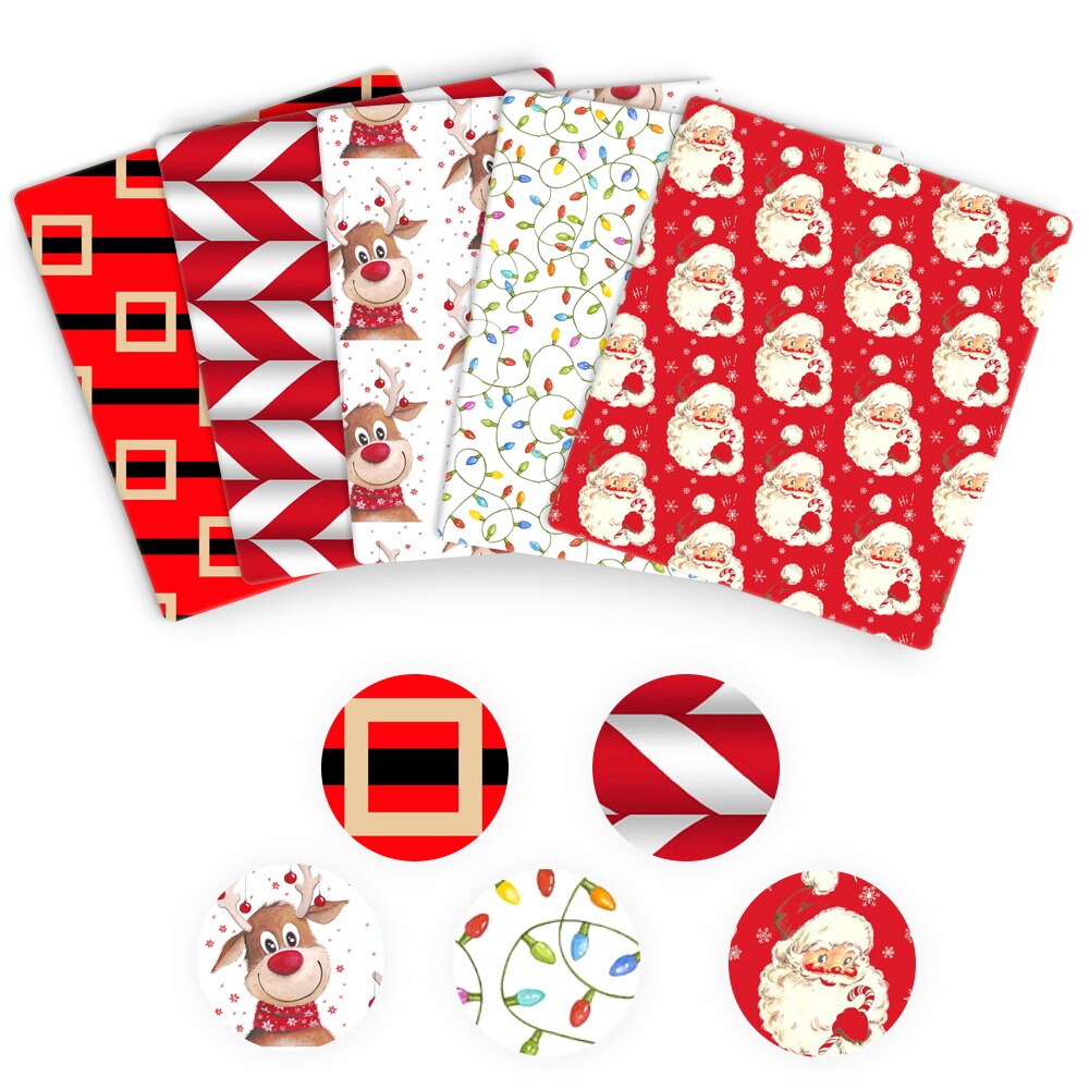 50*140cm 5 diseños/juego, medio metro Navidad poliéster algodón Fabic set hogar textil costura acolchado ropa DIY,c12649: 1111625001