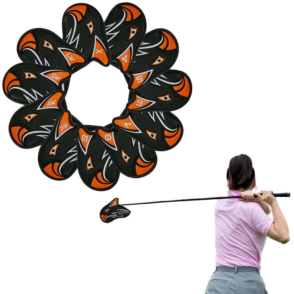 Eisen abdeckungen für Golfschläger Golf hybrid Kopf bedeckung 11 stücke Schutzschläger abdeckungen wasserdichte Golfschutz-Kopf bedeckung mit Nummer: Orange