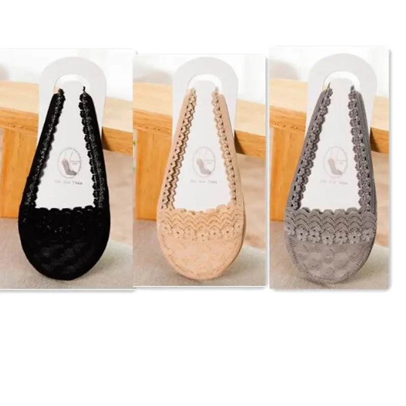 3 Pairs Womens Socks Summer Autumn Lace Girl Boat Socks Ultrathin Invisible Breathable Sexy Lady Sock Cotton Sock Meias Sox: Dark Grey