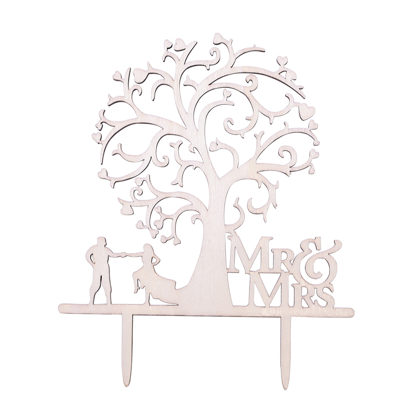 Pop Wedding Cake Topper Mr & Mrs Bridal Shower Wedding Anniversary Party Decorations Wooden Bride Groom Cake Decorating Tools: Dark Khaki
