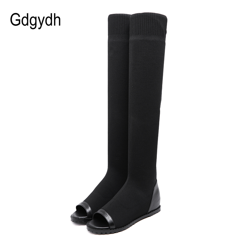 Gdgydh-Botas altas de tacón plano para mujer, botas por encima de la rodilla, con punta abierta, zapatos largos romanos, para Primavera,