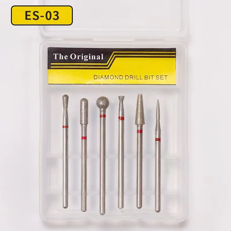 Brocas de diamante con punta cónica para uñas, herramienta lijadora eléctrica para limpieza de cutículas, rotativa, para manicura y pedicura, 6 uds.: Amarillo claro