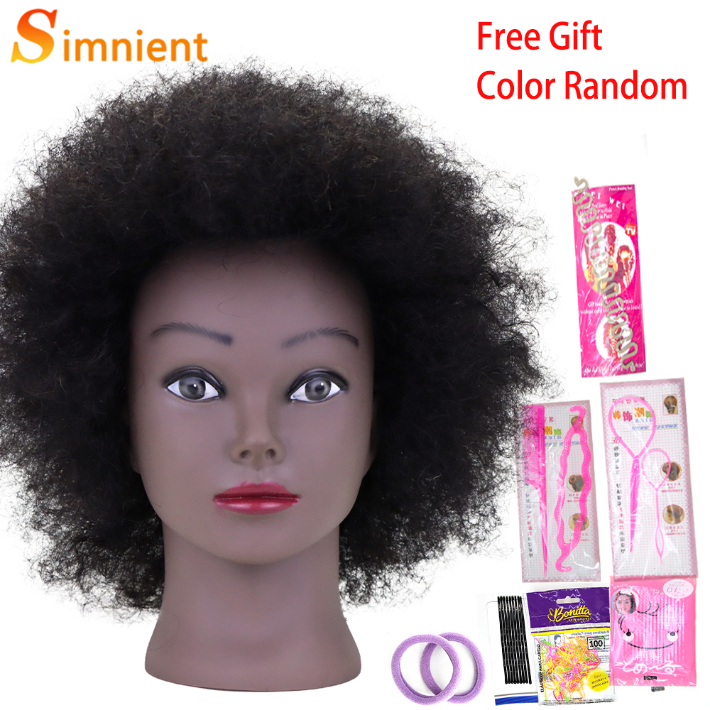 Cabezas de Maniquí Afro para trenzar muñecas de pelo Maniquí, modelo de peluquería de entrenamiento humano Real, Kit de peluquería Natural para mujeres, pelucas: Castaño