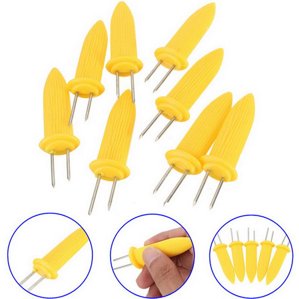 20Pcs Stainless steel Corn Skewers Prongs Dog Meat Forks Jumbo Corn On the Cob holders Set BBQ Corn Dish Plate Fork BBQTool