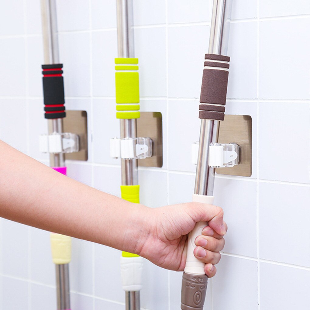 Adhesive Multi-Purpose Hooks Wall Mounted Mop Organizer Holder Rack Brush Broom Hanger Hook Kitchen Bathroom Strong Hooks