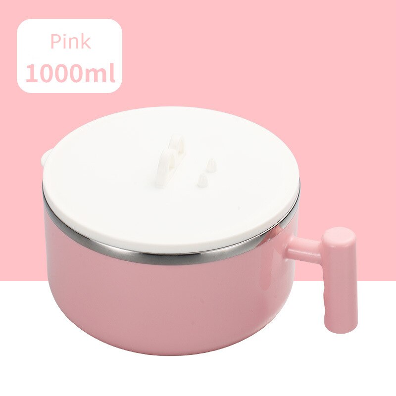 1L Rvs 304 Thermo Lunchbox Japanse Instant Noodle Kom Gezond Veilig Bento Box Servies Voedsel Opslag Container: Pink