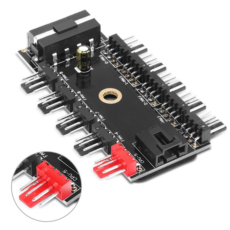 2 Stuks Molex Powered Fan Hub 4-Pin 10 Poort 12V 4 Pin Fan Pwm Hub Molex Controller pc Chassis Fan Hub