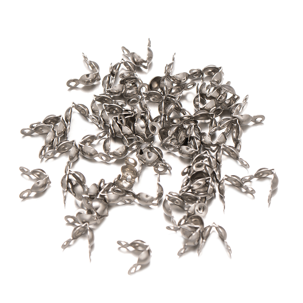 100 stuks roestvrijstalen topknopen covers clamshell kraal ambachtelijke materiaal voor sieraden maken benodigdheden accessoires handwerk fitting: S / WHITE