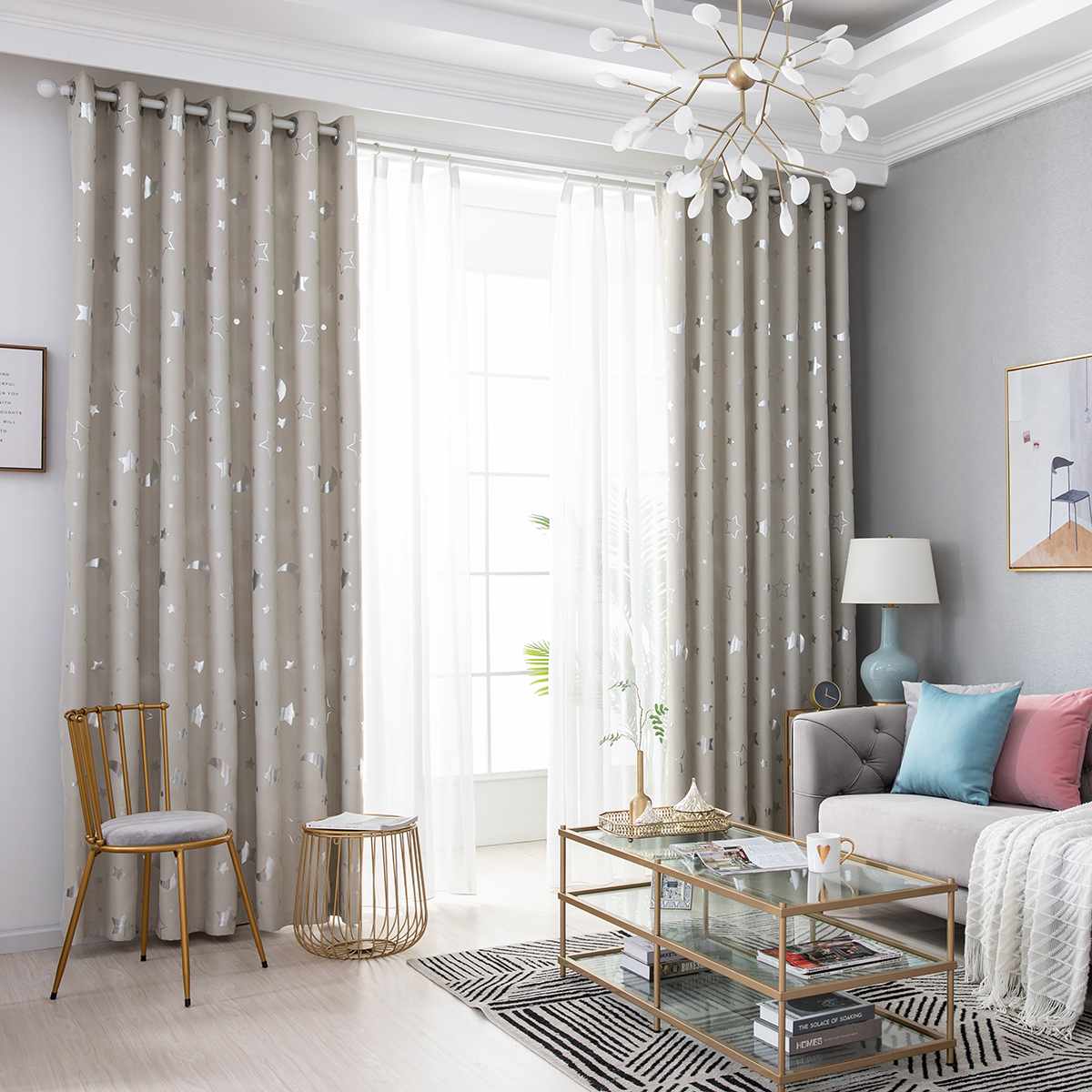 4 Kleuren Shiny Silver Moon Stars Shading Gordijnen Voor Kinderen Kind Slaapkamer Koreaanse Stijl Polyester Gordijnen Voor Woonkamer