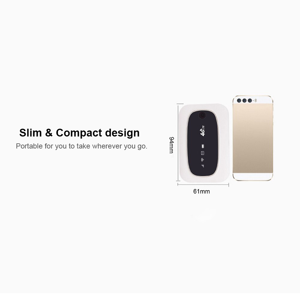 Bærbar 4g lte cat 4 150m unlock mobil wifi hotspot trådløs wifi router simkort brug til kontor/rejse/hjem (sort/hvid)