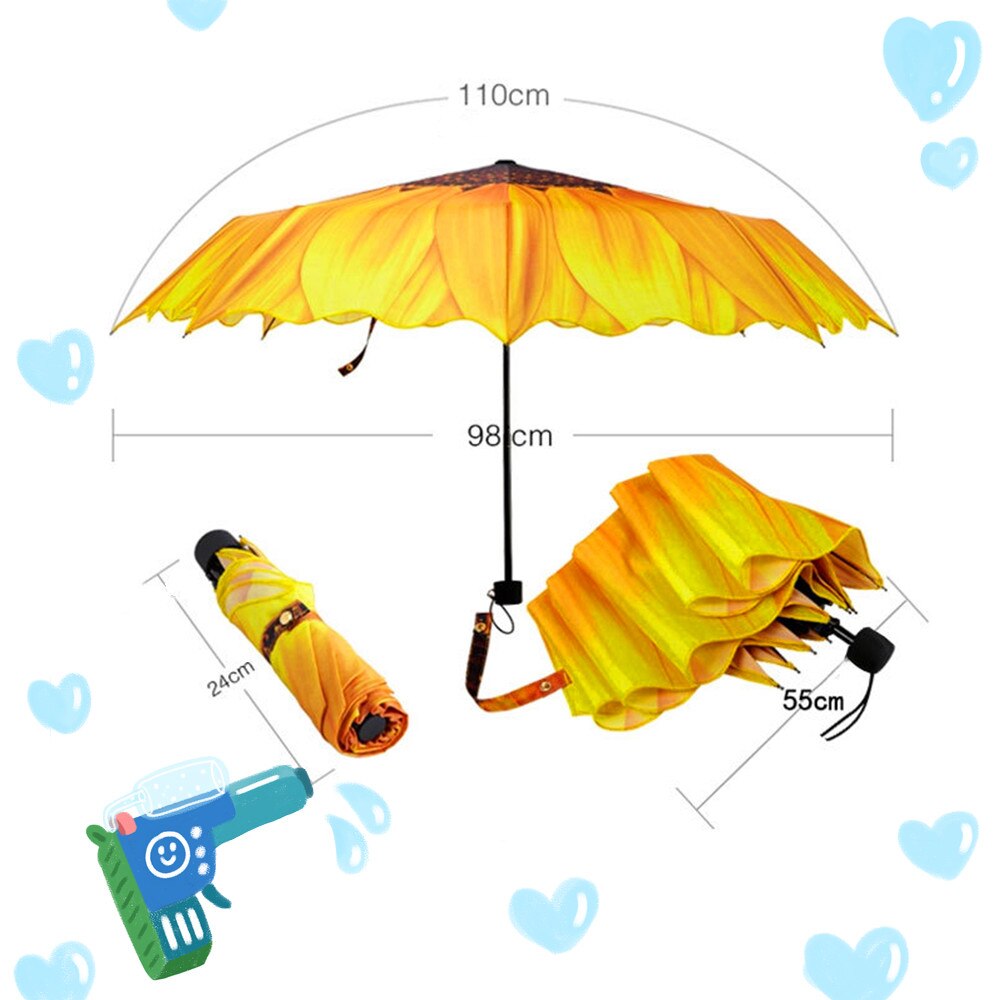 3d Sunflower Umbrella Women Three Folding Windproof Wasterproof Anti Uv Parasol Sunny Rainy Women's Umbrella