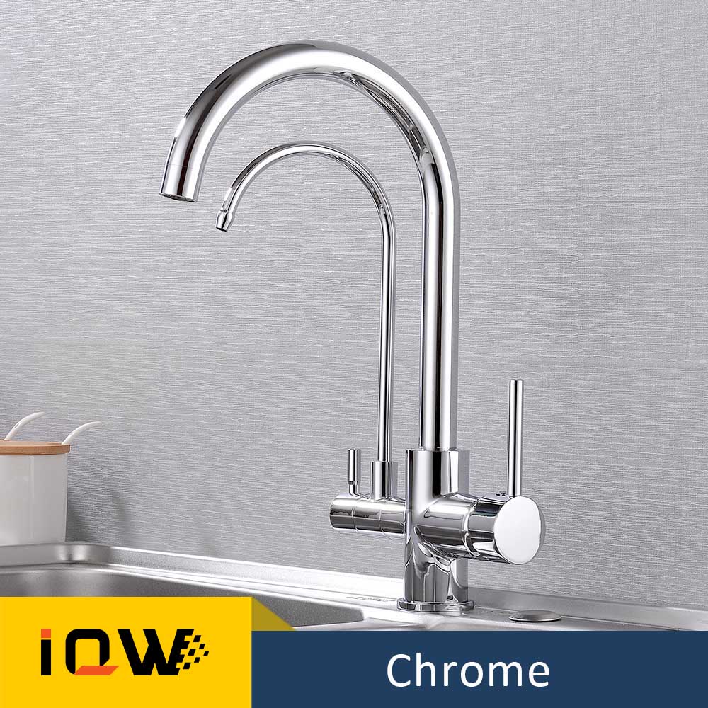 360 stopni obrót filtr kuchnia bateria kranowa dotknij mosiądz podwójny uchwyt kran kran kuchenny ciepłej i zimnej: chrom