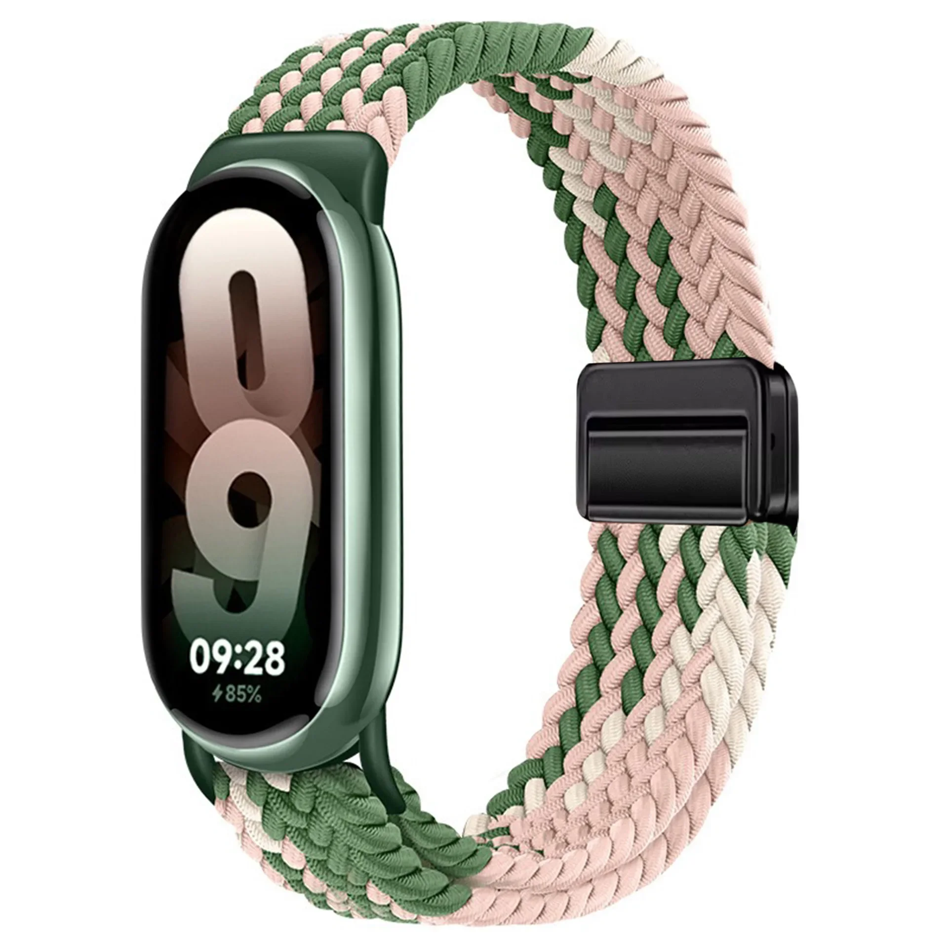 Nylon Strap for Xiaomi Mi Band 9/8 Breathable Sports Wristband Accessories for Mi Band 10 9 NFC Replace Watchband: Rose Green  / 12mm