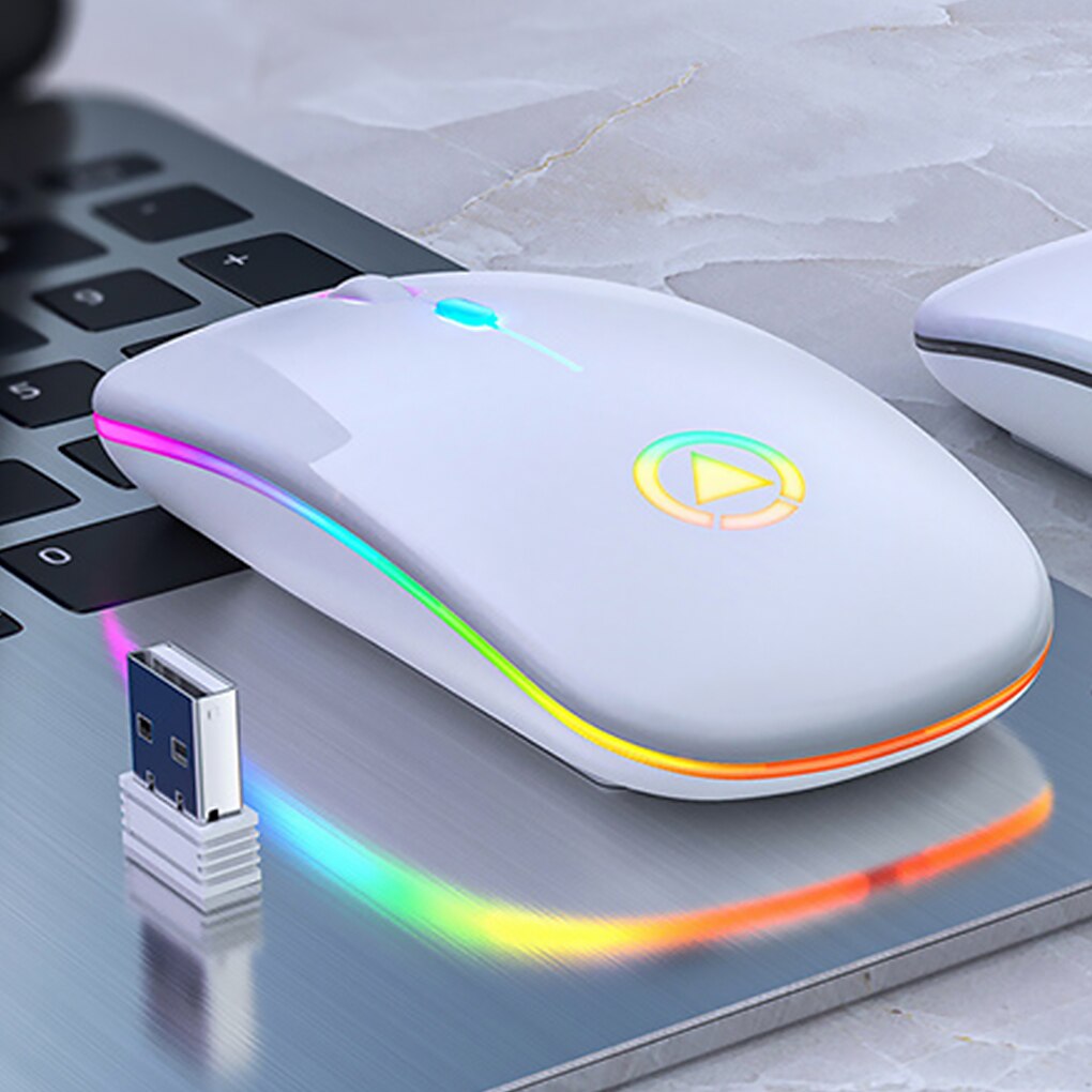 Ratón silencioso inalámbrico recargable por USB, Mouse óptico ergonómico para juegos, ordenador de escritorio y portátil, retroiluminado con LED: NO.3