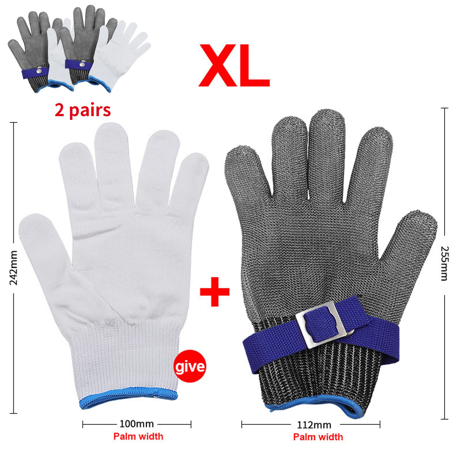 Guantes de acero inoxidable resistentes a puñaladas, seguridad, malla metálica, carnicero, duraderos, 1 par: XL