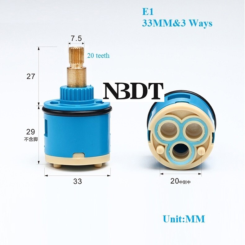 Shower Faucet 2 3 4 Ways Diverter Valve Cartridge Replacement Square Plastic Round Brass Shaft: E1 33MM 3WAYS