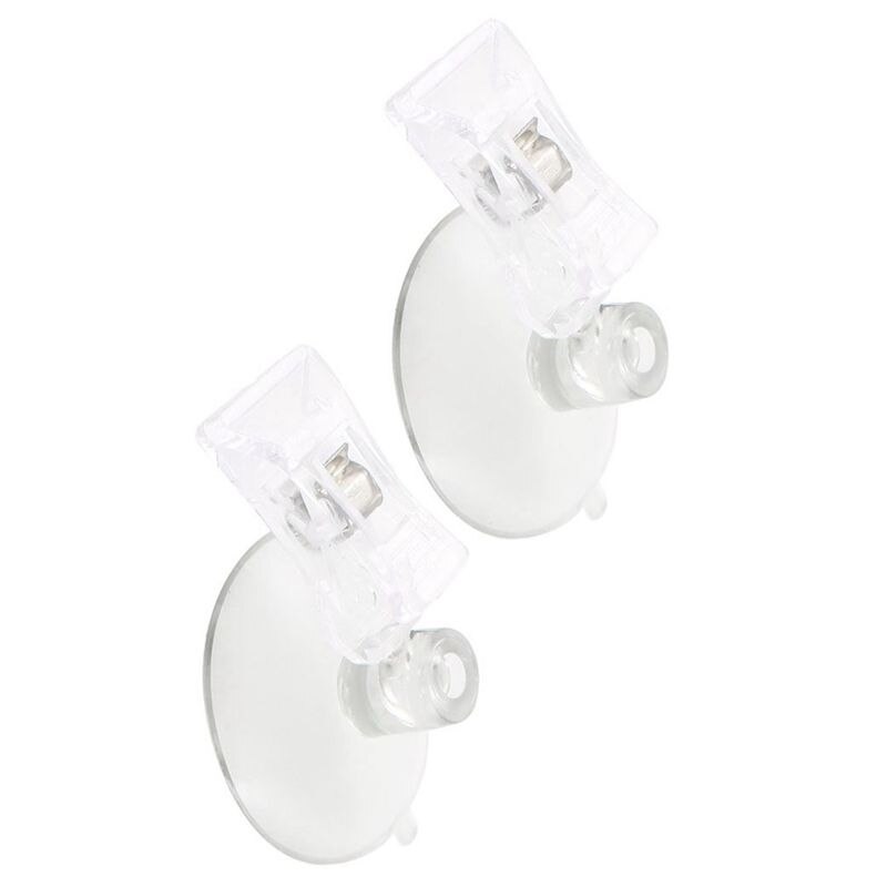 2 Pcs Plastic Round Suction Cup Clip Advertising Display Holder Stand Clamp White+transparent