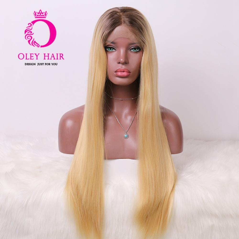 OLEY-peluca sintética recta resistente al calor para mujer peluca con malla frontal de alta densidad, largo degradado, rubia, sin pegamento, Cosplay