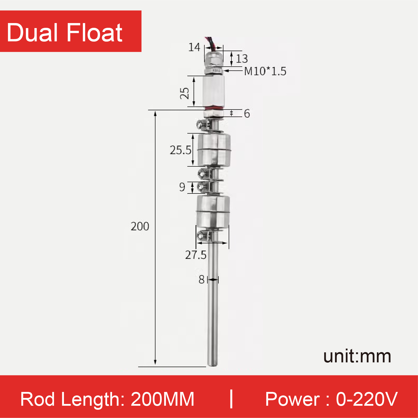 304 Stainless Steel Adjustable Float Switch Water Level Sensor Liquid Controller for Tank & Water Tower: Orange