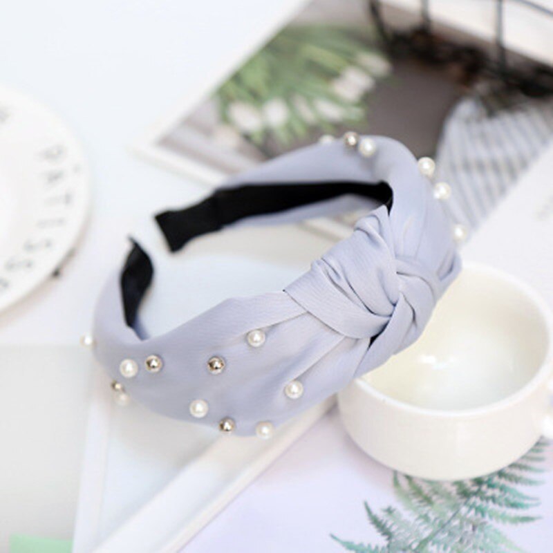 Nouvelle maille fil perle perlée belle bandeau corée cheveux accessoires pour femmes fleur nœuds Double noeud large bandeau