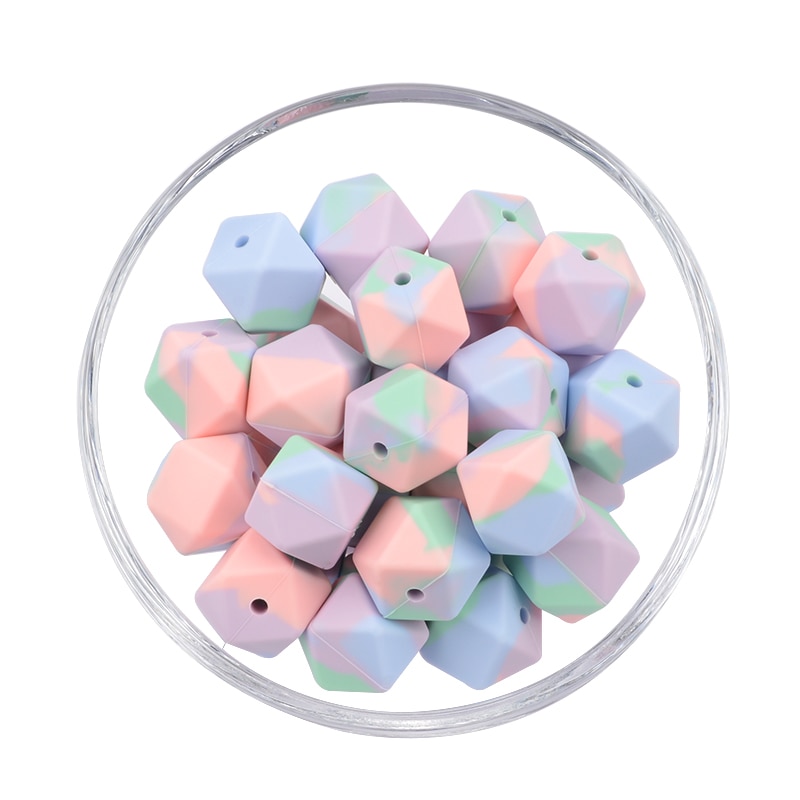 100 stücke Silikon Perlen BPA FREI binden Farbstoff Bunte Hexagon 14mm & 17mm Baby Zahnen Perlen Runde geformt Spielzeug Lebensmittel Klasse DIY