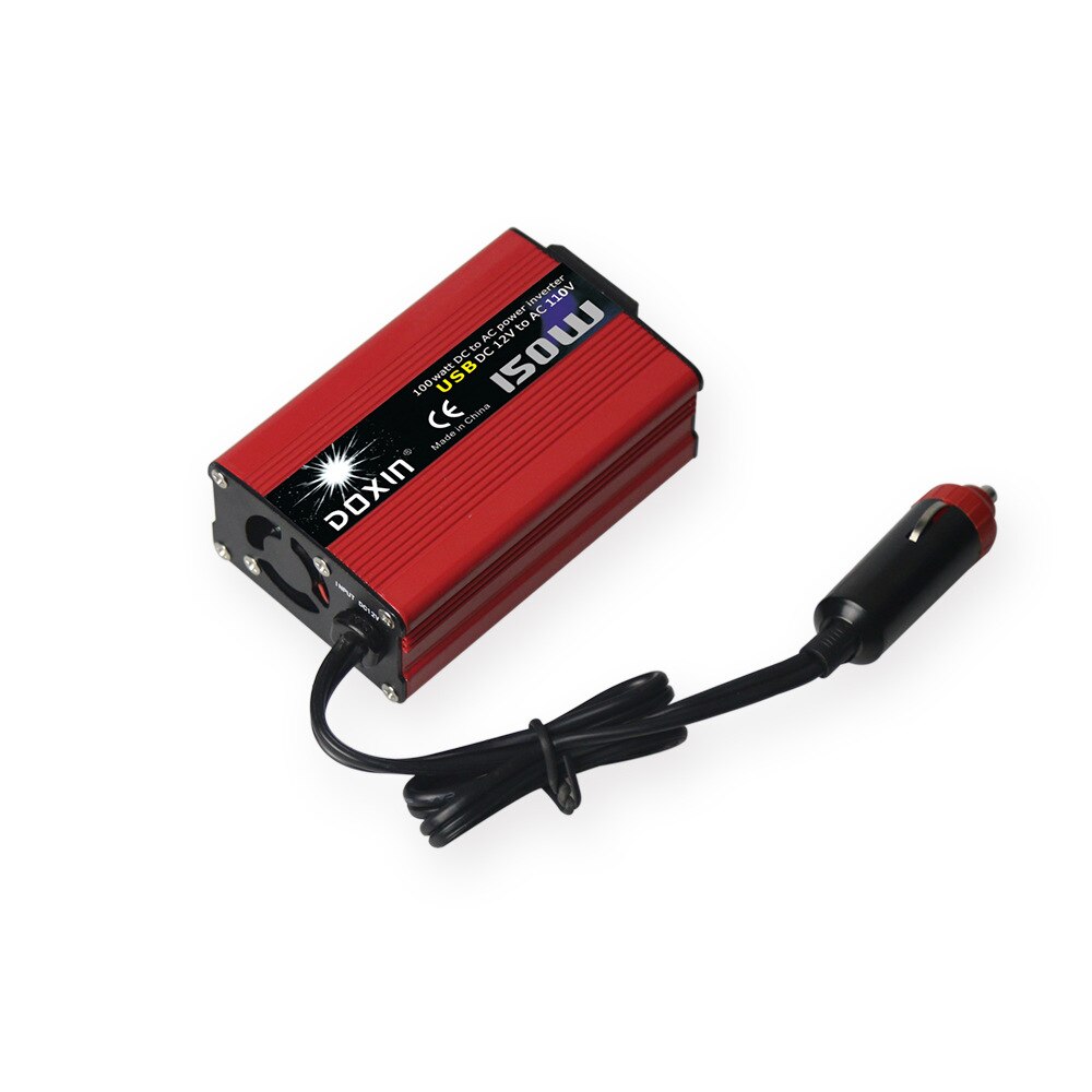 150W Vehicle Inverter Red 12V with Fan Charger Inverter Power Supply Dual USB Power Converter