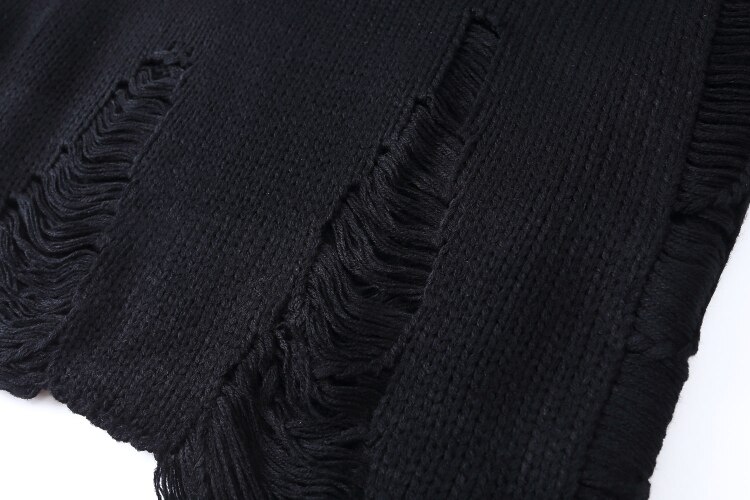 Ropa coreana para hombre, suéter con orificios rasgados, Vintage, ropa informal suelta, suéter negro de lana cálida