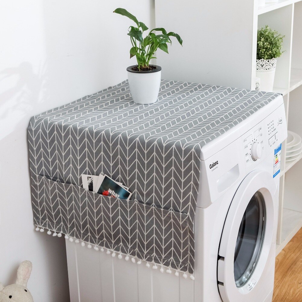 Gray geometric refrigerator cover single door refrigerator dust cover refrigerator towel drum washing machine cover towel