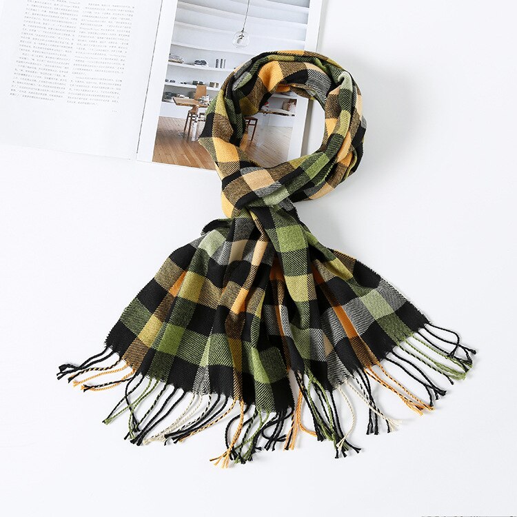 Kleurrijke Kasjmier Sjaals Herfst Winter Leuke Zachte Plaid Vrouwen Sjaal Warm Dames Sjaal Lange Wrap pashmina Unisex Vrouwelijke: Green yellow