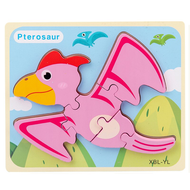 Dinosaur 3D Puzzle Early Educational Jigsaw Puzzle Cartoon Wooden Kids Toy for Boys Girls Montessori Toys: H