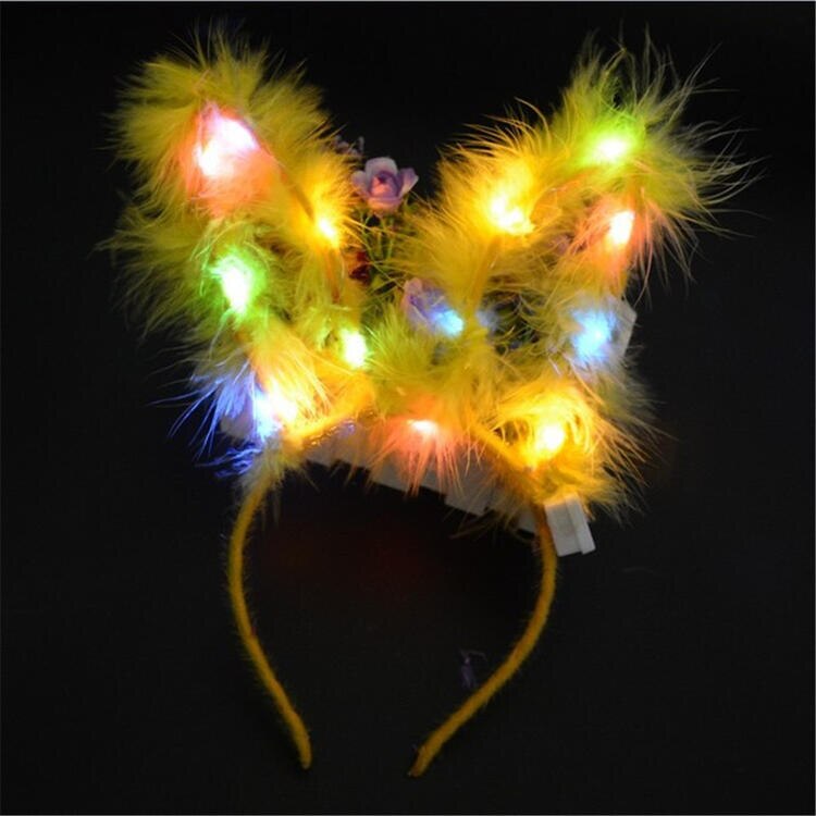 Lichtgevende led-haarband met oplichtende konijnenoren voor dames, voor bruiloften, verjaardagen, halloween-feesten en andere gelegenheden.: Geel