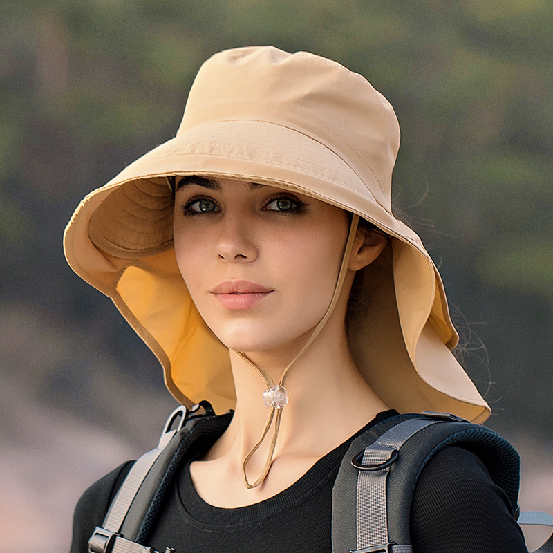 Verão Cor Sólida Bow Tie Bucket Hat para As Mulheres Xaile Integrado Sun Hat Outdoor Anti-UV Pesca Hat Senhoras Praia Caminhadas Hat: Cáqui