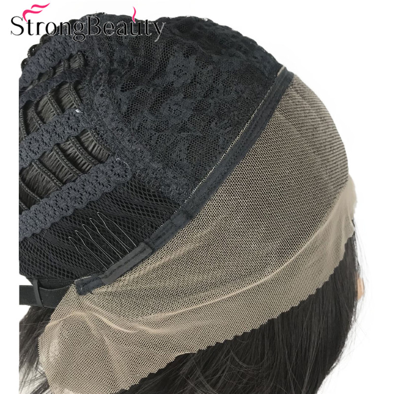 StrongBeauty Straight Men Lace Front Wig Medium Length Natural Wigs Black Synthetic Hair