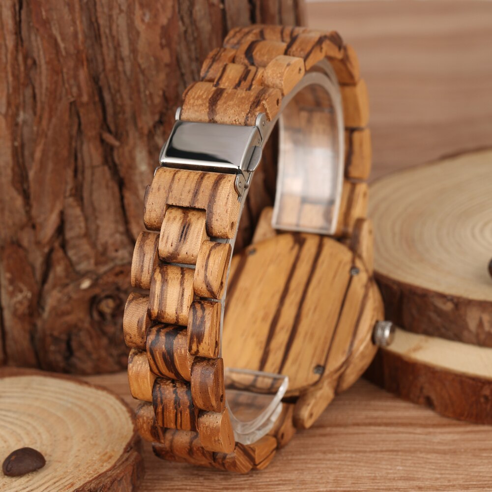 Atractivo reloj de madera de cuarzo para mujer, correa de madera con patrón de esqueleto, reloj de pulsera de cuarzo, para mujer