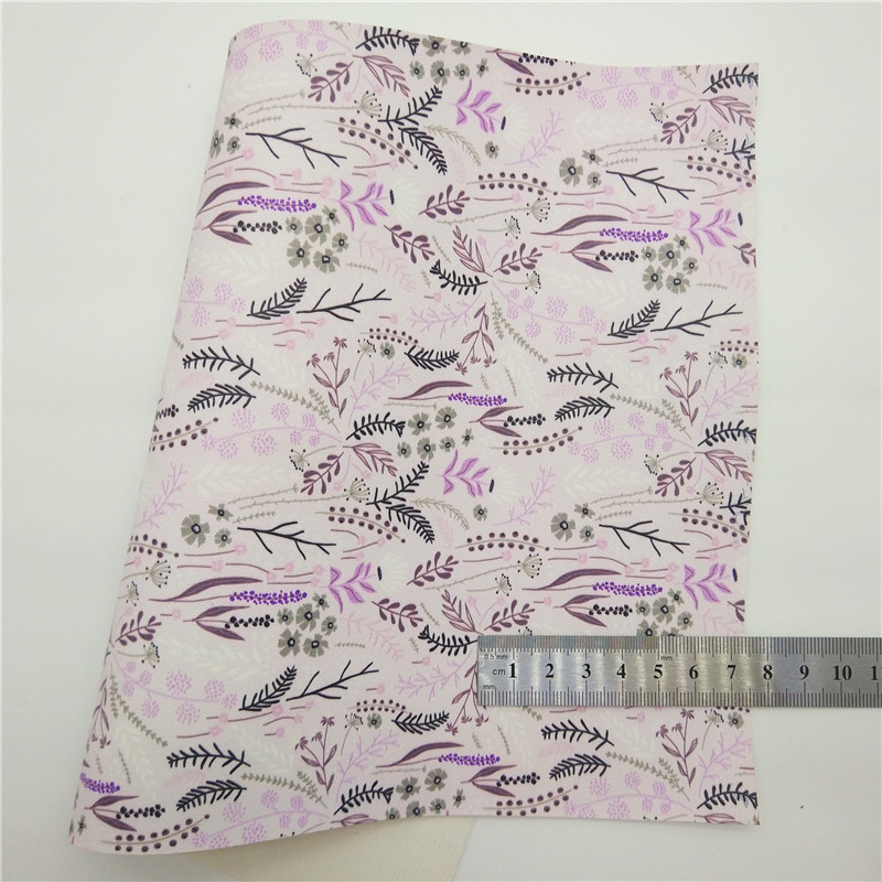 Purple Glitter leather, Flowers Printed Synthetic Vinyl Faux Leather Sheets Smooth Leather Felt Backing For DIY 21x29CM Q290: 2
