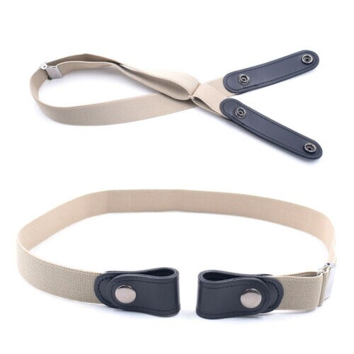 Trend Men Women's Buckle-Free Elastic Invisible Belts Jeans Trousers Casual Clothes Accessories Simple Waistband: Beige