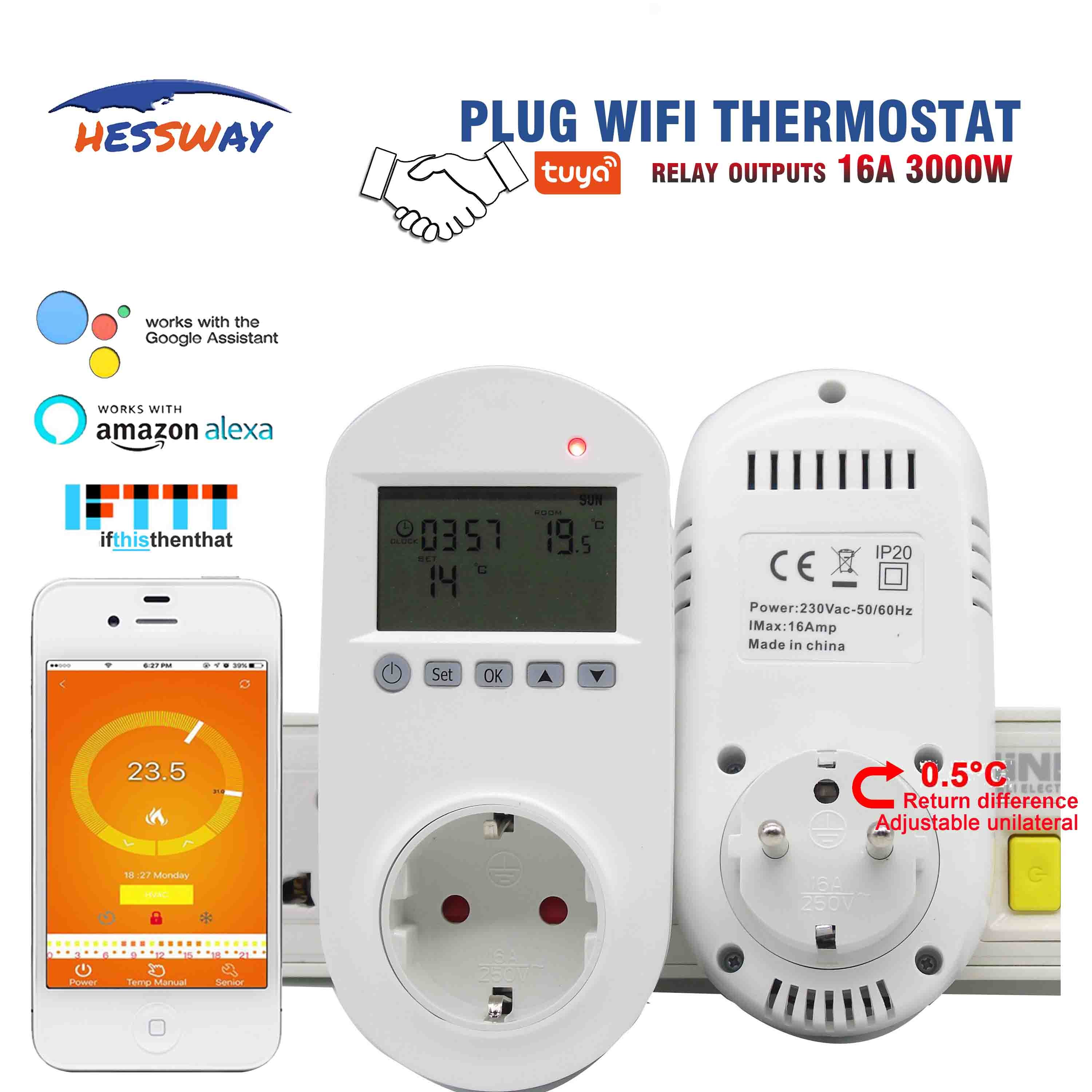 Hessway tuya wifi stikkontakt smart home hvac varmetermostat til 16a infrarøde ledninger, varmt gulv