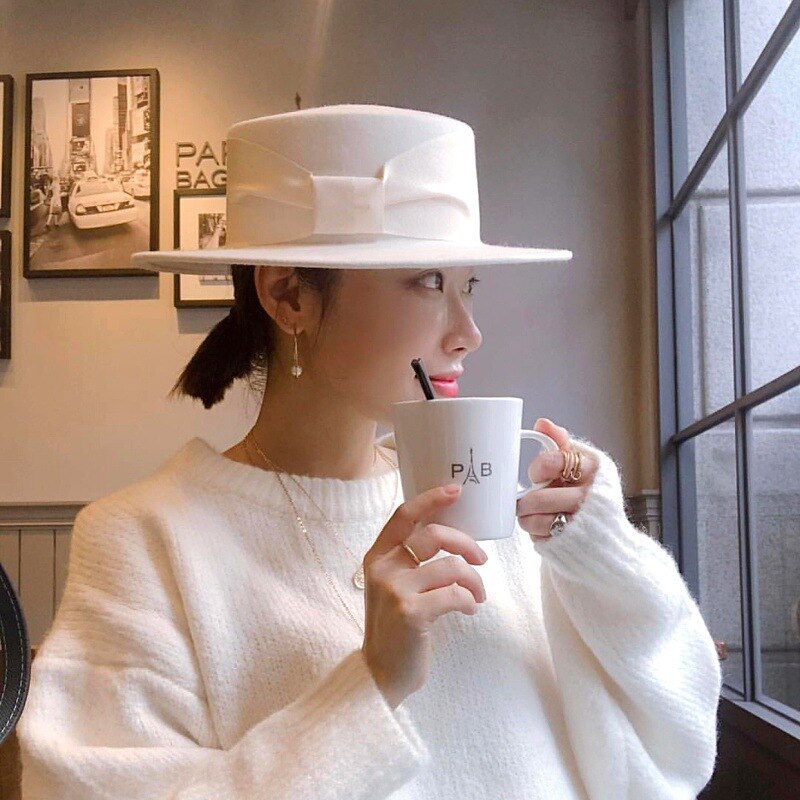 202012-panshi-white bowknot autumn winter france style grace lady fedoras cap women panama jazz hat