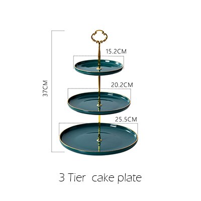 2 &amp; 3 Tier Elegante Keramische Plaat Goud Velg Cake Stand Fruit Dessert Home Party Decoratie Porselein Gebak Serveren platter: 3 tier plate