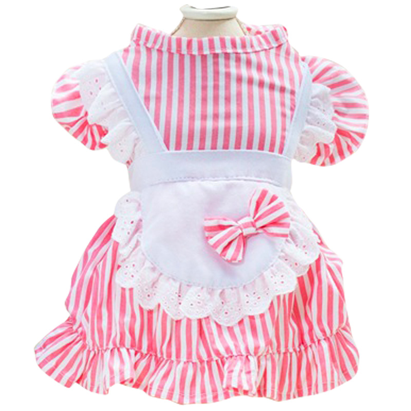 Classic Striped Summer Fancy Dresses for Small Dogs Maid Clothing Mini Skirt French Bulldog Cotton Pet Cat Clothes