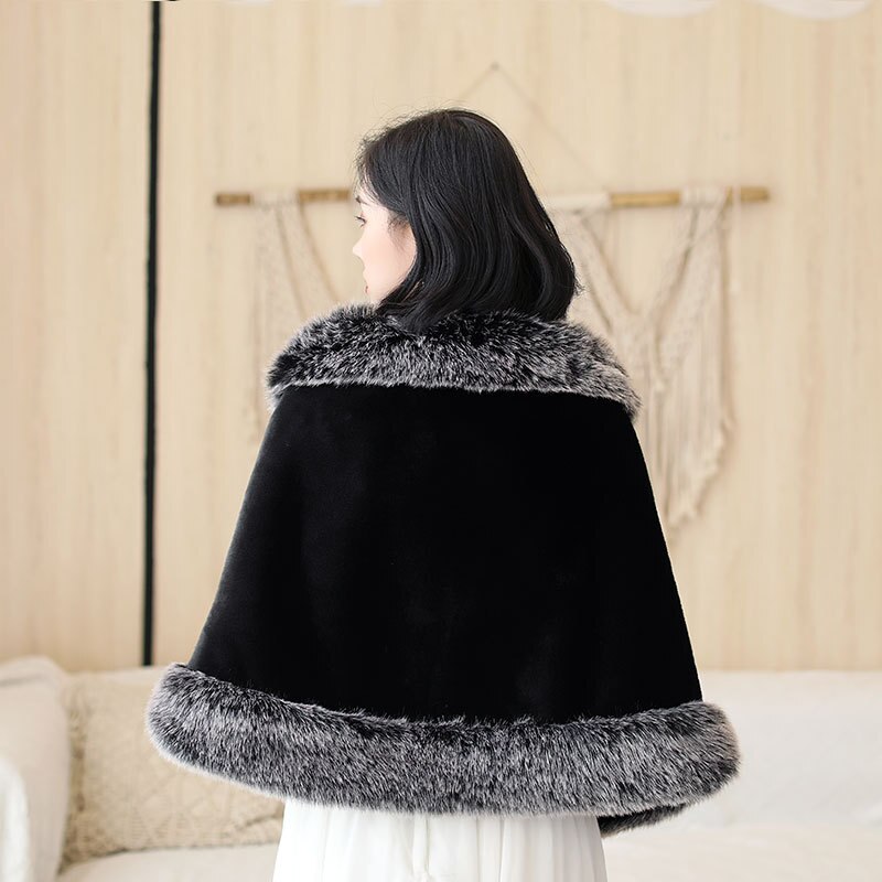 JaneVini noir mariée fausse fourrure boléro châles vêtements d'extérieur haussements d'épaules nouvelles femmes hiver Cape mariage soirée enveloppes