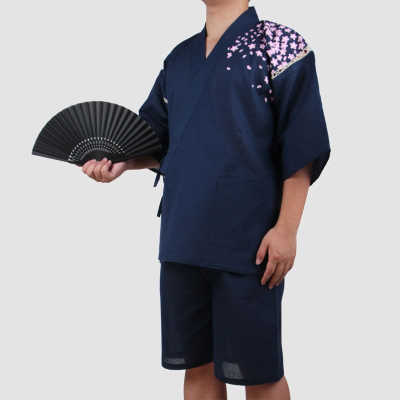 Kimono Japonais En Coton Doux - Pyjama Unisexe Taille L, Avec Poche Et Ceinture Ajustable